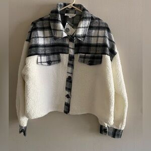 Oak + Meadow plaid trim button front Shacket women’s size  XL NWT